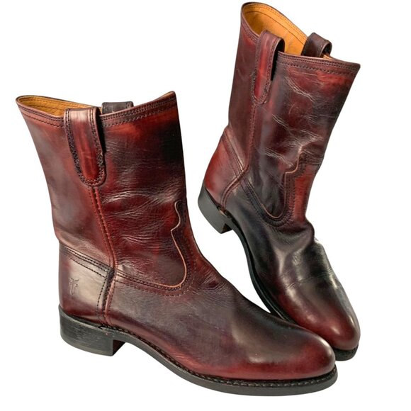 Frye Womens Jet Roper‎ Distressed Plum Leather Pull On Mid Calf Boots - Picture 1 of 12